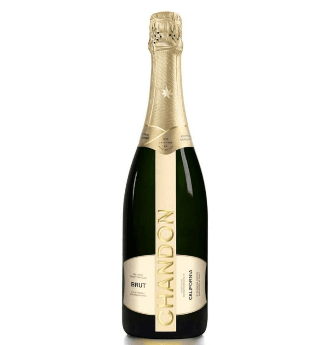 Chandon Brut sparkling wine from California, featuring vibrant bubbles and a crisp, refreshing taste.