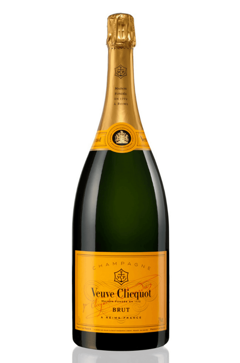 A vibrant bottle of Veuve Clicquot Brut Champagne, perfect for celebrations and special occasions.