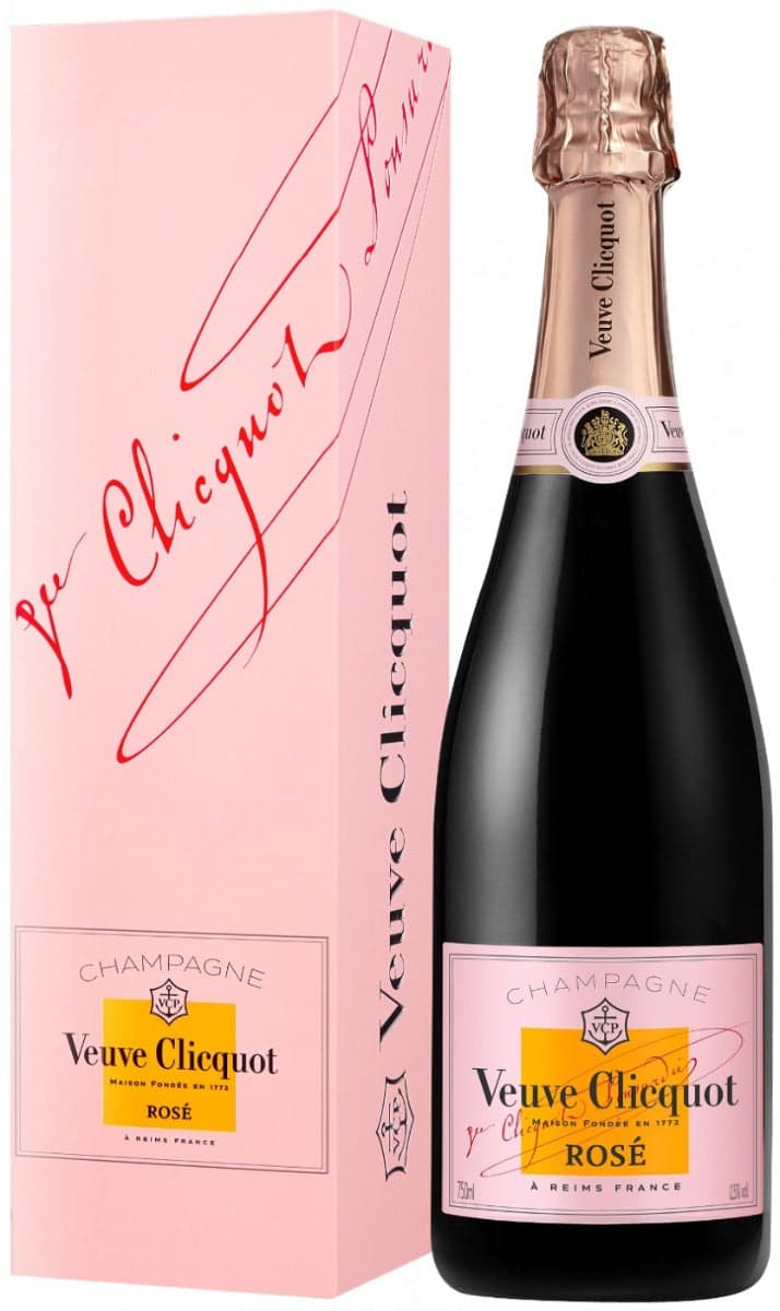 Veuve Clicquot Rosé Champagne in a stunning pink gift box, perfect for celebrations and special occasions.